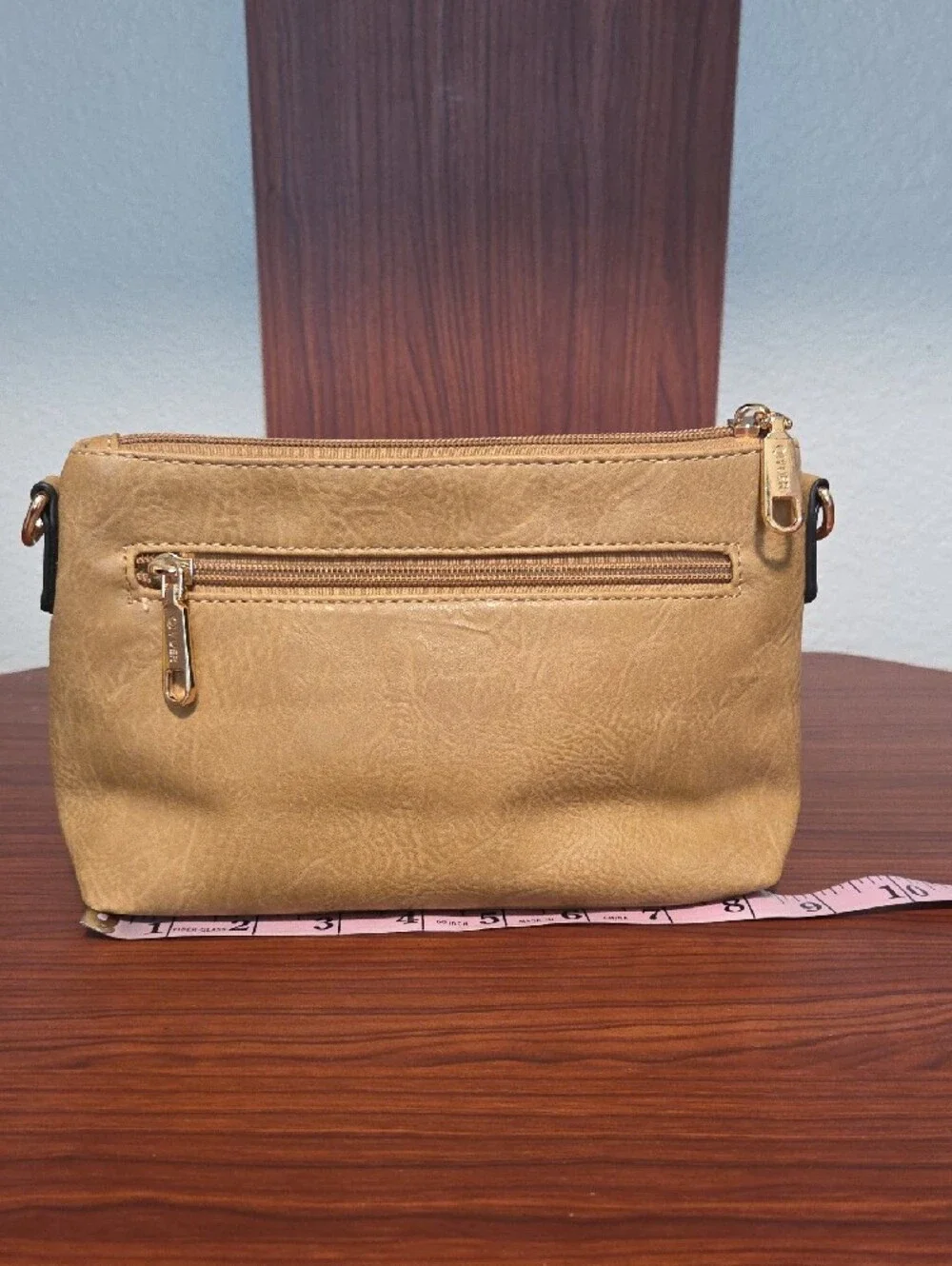 Everyday Tan Cosmetic Pouch with Gold Accents